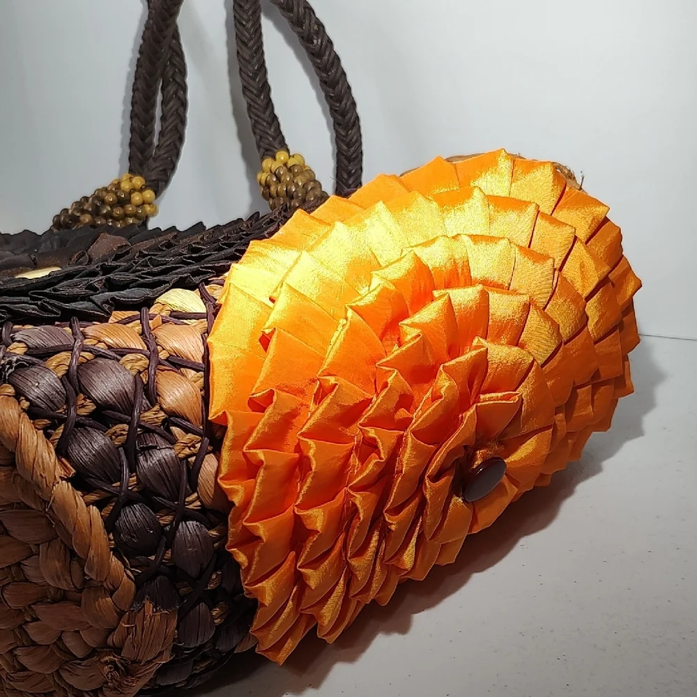 Chico's Brown and Orange Tote with Rosette Accents - Picture 13 of 16